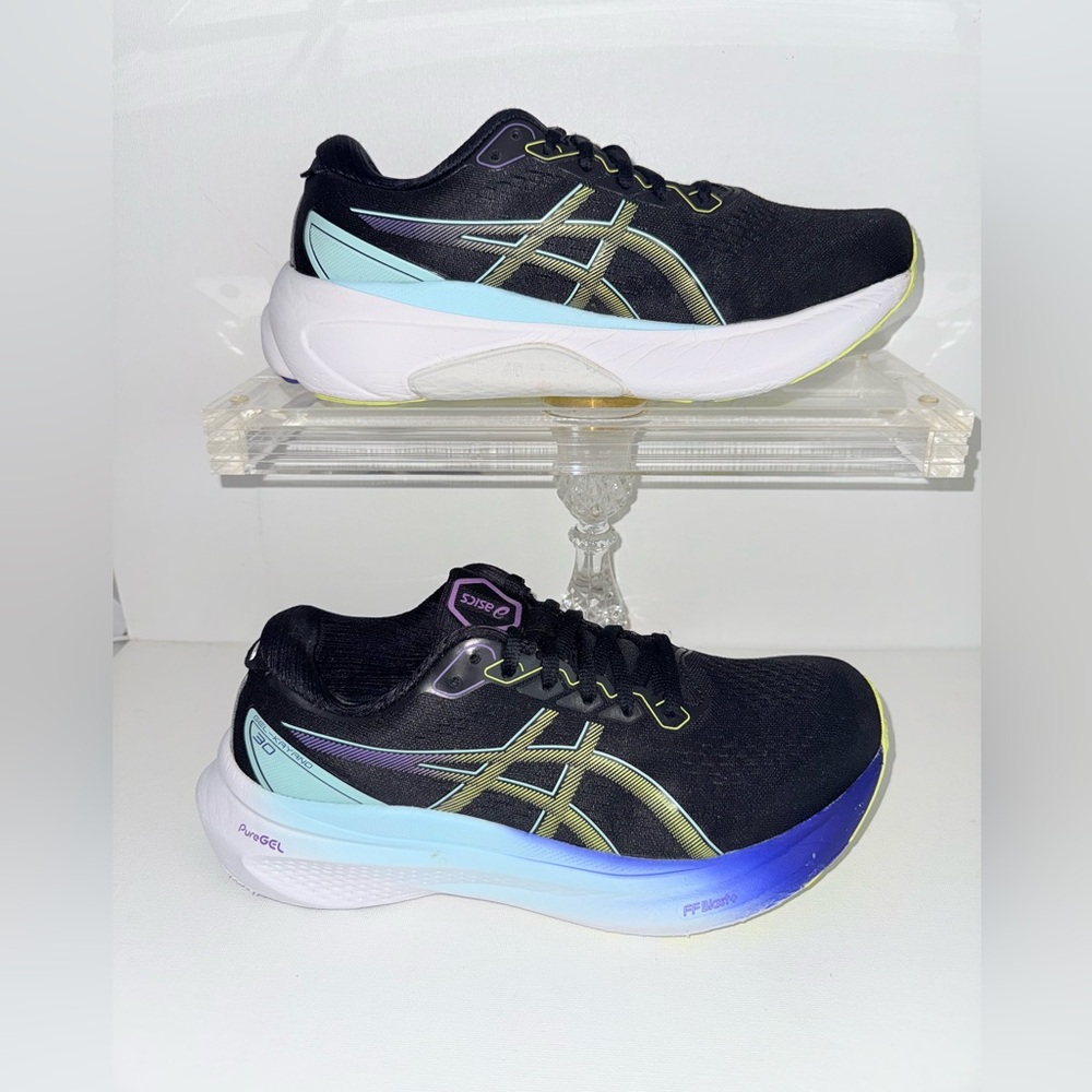 ASICS Women's Black Running Shoes with Blue and Aqua Gradient Midsole